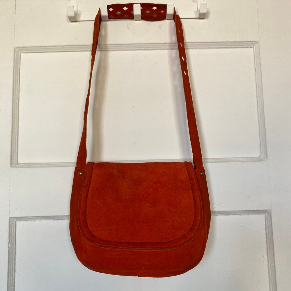Vintage 70s Garay Bright Orange Crossbody Purse Bag Diamond Strap Boho Hippie
